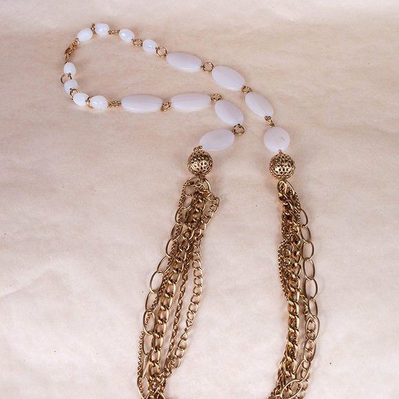 POGGI GOLD & WHITE EVENING NECKLACE | WOMENS - Picture 1 of 3